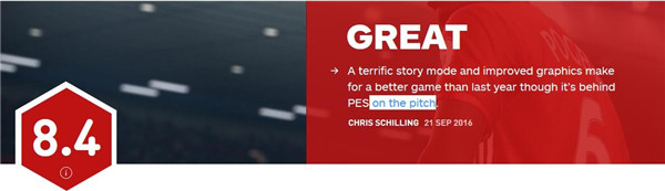 《FIFA 17》IGN 8.4分 类似RPG的旅程模式