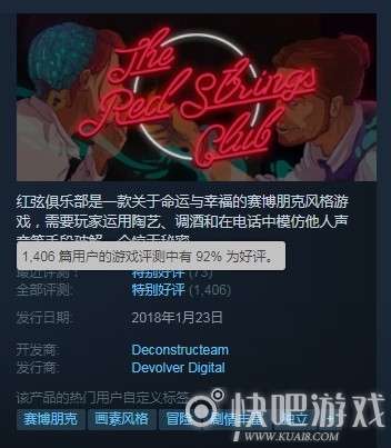 《红弦俱乐部》上线Steam好评如潮 赛博朋克风自带中文